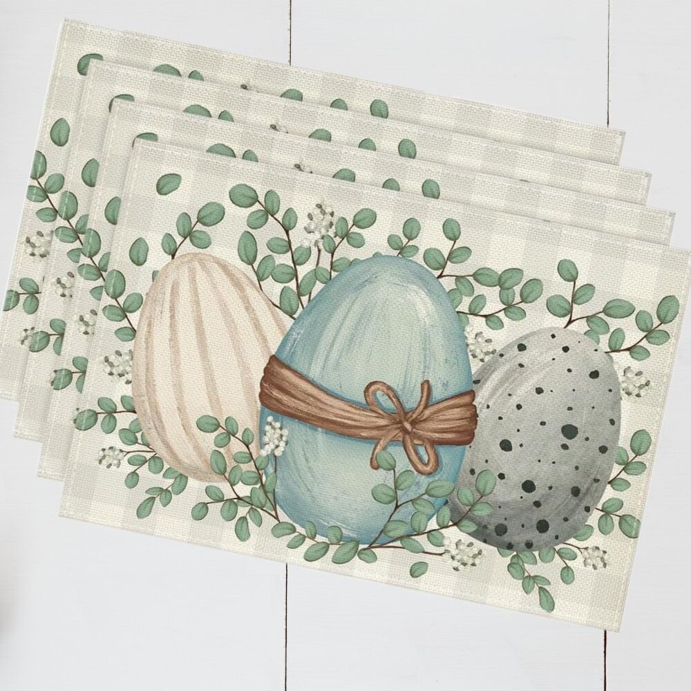 Easter Eggs Placemats Spring Decor Plaid Farmhouse Cottage Table Decorations 4pc